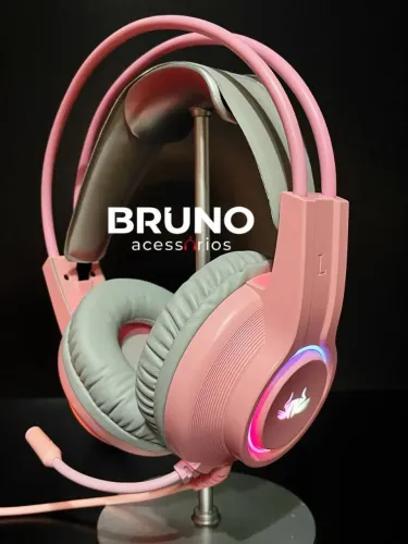 Headset Gamer Rosa com microfone
