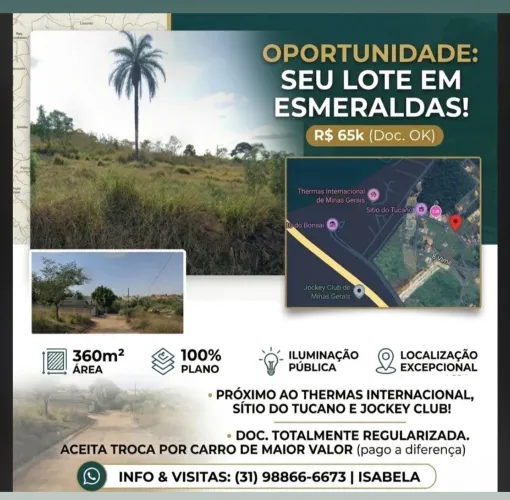 Lote Plano 360m² em Melo Viana (Esmeraldas)