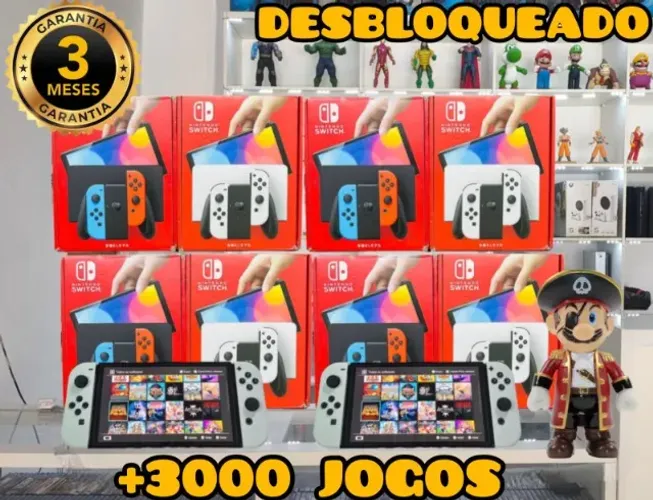 NINTENDO SWITCH OLED 512GB DESBLOQUEADO COM 3OOO JOGOS + O3 MES GARANTIA ( LOJA FISICA )