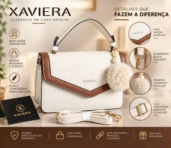 Bolsa Feminina Elegante com Alça Removível e Chaveiro Pompom Xaviera