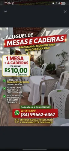 Aluguel de Mesas e cadeiras - Entregamos em toda zona norte de Natal