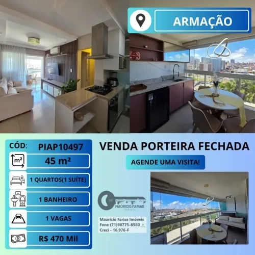 APARTAMRNTO 1 QUARTO COM 45M² EM ARMAÇÃO - PORTEIRA FECHADA