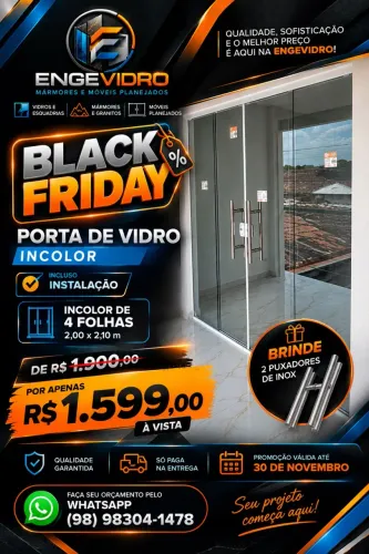Porta 4 folhas em vidro temperado Black Friday