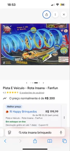 Brinquedo rota insana para crianças a partir de 6 anos 