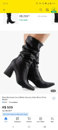 Bota Misbota misissipi Cano Médio Slouchy Salto Bloco Preta Me821