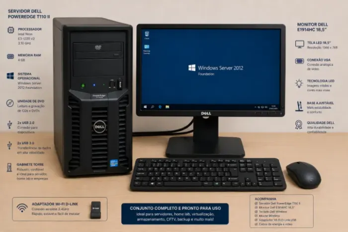 SERVIDOR DELL POWEREDGE T110 II + MONITOR DELL + KIT COMPLETO - EXCELENTE ESTADO