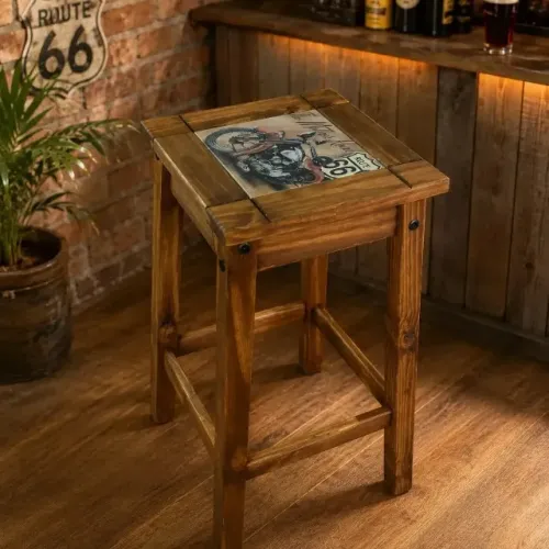 Banqueta De Madeira Com Cerâmica Alto Para Cozinha, Bar, Balcão, Bancada àrea Gourmet