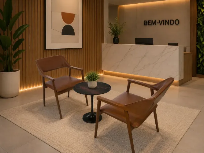 Mesa Saarinen de mármore Nero com 2 cadeiras Murici 