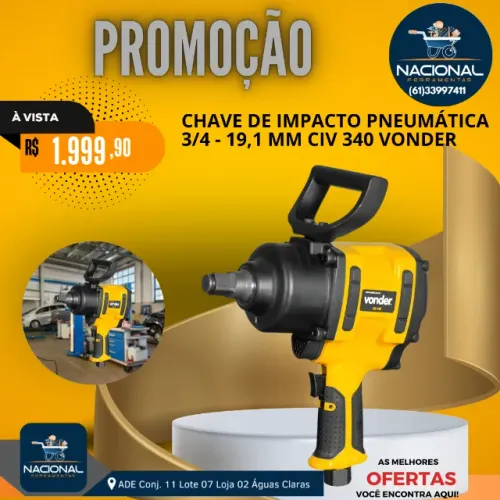 Chave de Impacto Pneumática Vonder CIV 340 3/4" 19,1mm Alta Potência Profissional Nova