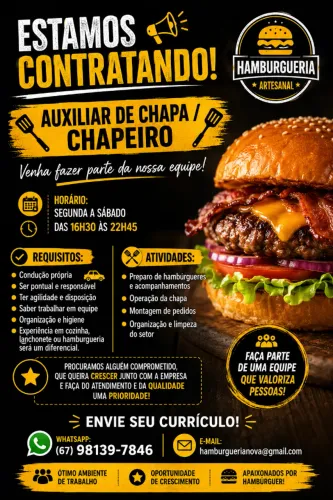 VAGA PARA AUXILIAR DE CHAPA / CHAPEIRO