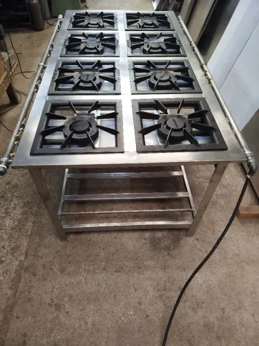 Fogão industrial inox 8 bocas 40X40 metalmaq de ilha