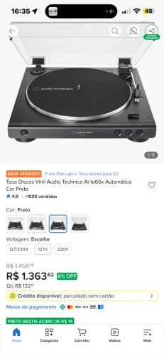 Toca discos vinil Áudio technica At-ip 60x automático