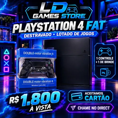PS4 FAT fosco destravad0 com 2 controles e garantia da loja - aceito cartão!
