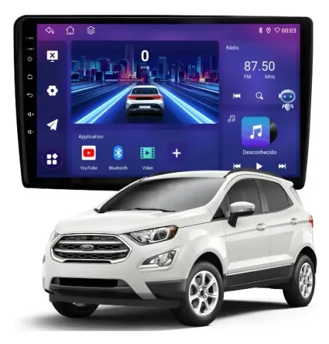 Central Multimídia Octacore 10 Polegadas 4Gb/64Gb 4G EcoSport 2018 a 2021
