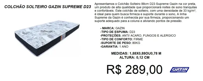 Colchão-solteiro Gazim supreme  D 23
