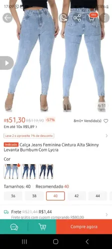 Calça jeans feminina 38