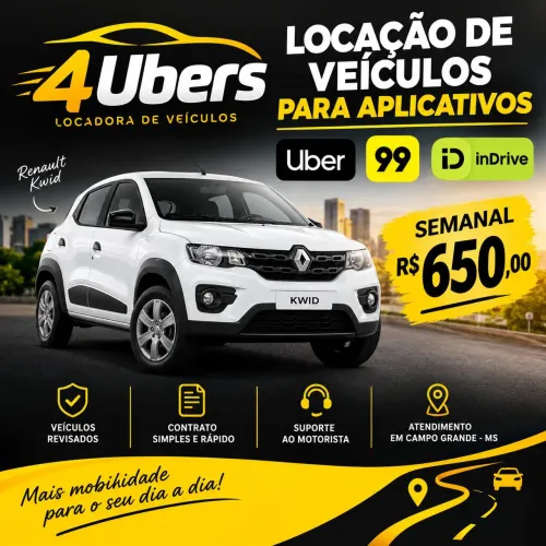 Aluguel de veículo para aplicativo UBER, 99 e InDrive