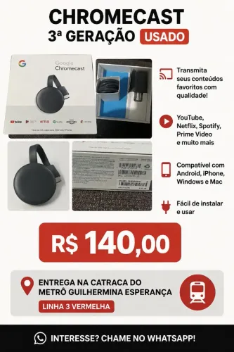 Chromecast 3ª Geração Usado - R$ 140