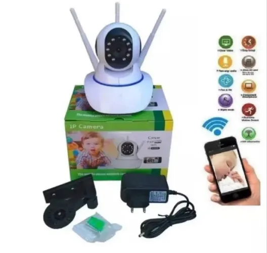 câmera segurança wifi iP robô 3 antenas yoosee visão noturna full HD 360º microfone babá