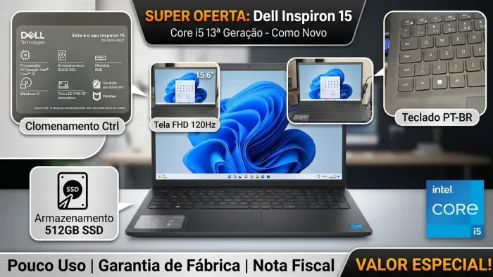 Aceito propostas Dell Inspiron 15 Core i5 13ª Ger 512GB SSD - 2 Mêses de Uso (Na Caixa)