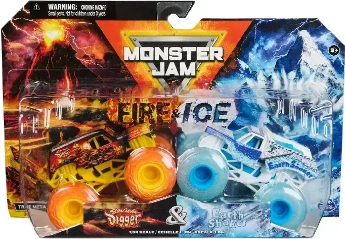 2 carros Monster Jam Fire & Ice 1/64 Diescast Monster Truck Spin Master