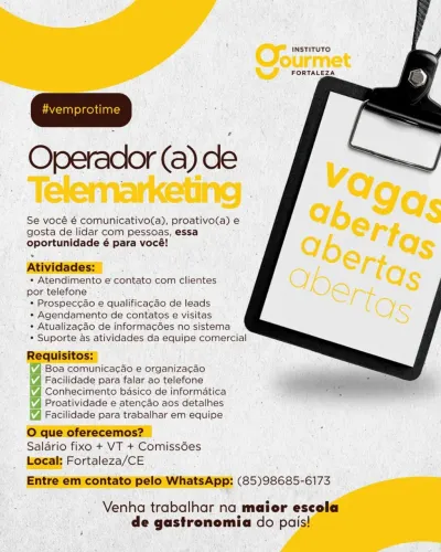 Vagas para operador de telemarketing