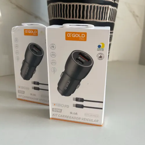 Carregador Veicular Turbo aGOLD 60W 9.1A PD QC4.0 com Cabo Tipo-C Anatel
