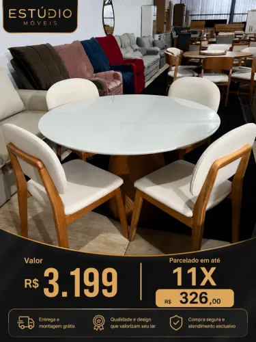 Mesa de Jantar Redonda 1.20m 04 cadeira