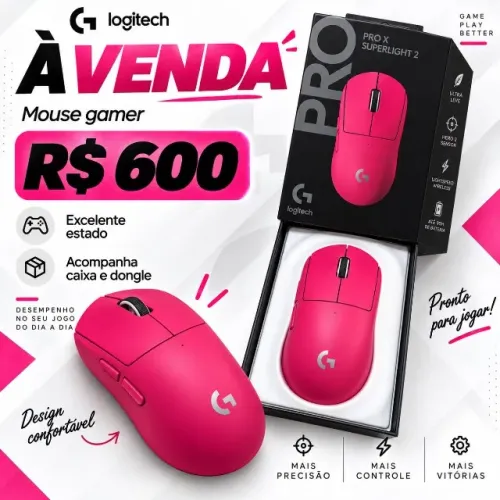 Logitech G Pro X Superlight 2 Magenta + Caixa Completo