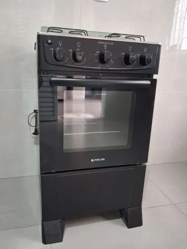 Fogão 4 Bocas Atlas Mônaco Plus com Mesa de Inox Automático Preto Bivolt