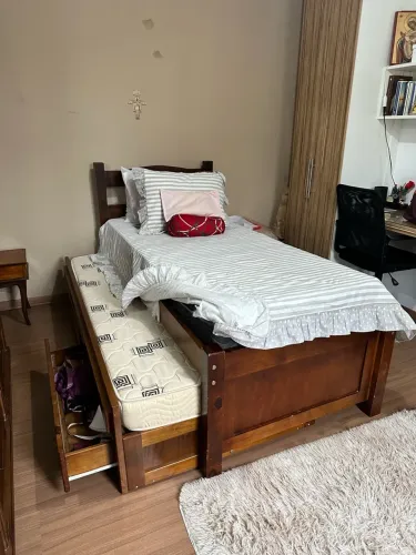 Cama Bicama Solteiro com 2 Gavetas em Madeira Maciça