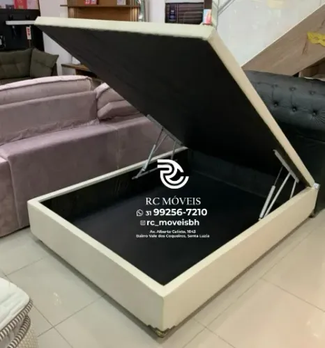 Conjunto cama box Baú Tamanho casal 1.38x1.88 Inteiriço Blindado com Pistão a Gás | Entreg