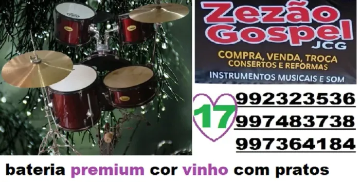 bateria premium cor vinho completa com pratos  1.480,rs 12x140,rs trocas