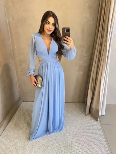 Vestido azul festa luxo