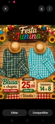 Vendo blusa e chapéu de festa junina 