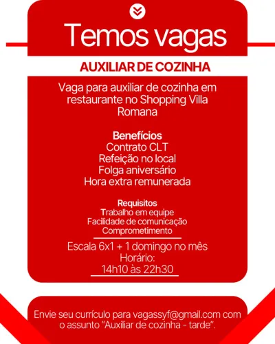 Vaga para Auxiliar de cozinha