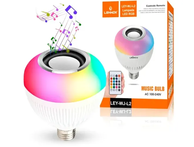Lâmpada Caixa de Som Bluetooth com Controle Remoto Luz RGB Lehmox (Entrego)