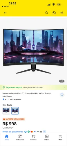 Monitor curvo 27? 100hz - aceito cartão 