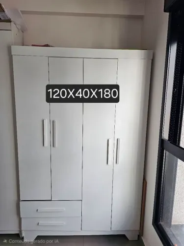 Guarda-Roupa Solteiro 4 Portas e 2 Gavetas - Branco