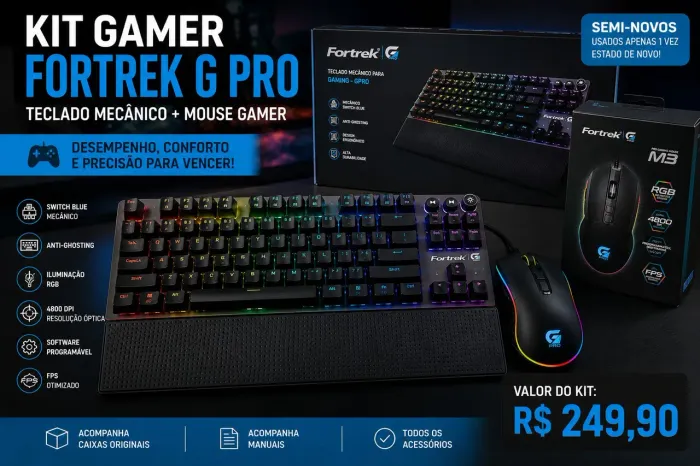 Kit Gamer Fortrek G Pro RGB | Teclado Mecânico + Mouse | Impecável