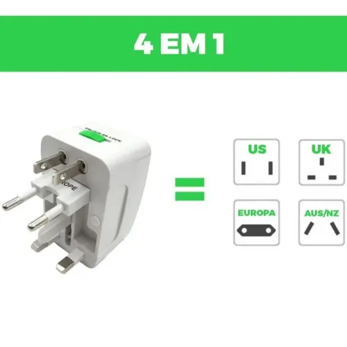 Adaptador universal de tomada 4 em 1 para viagem
