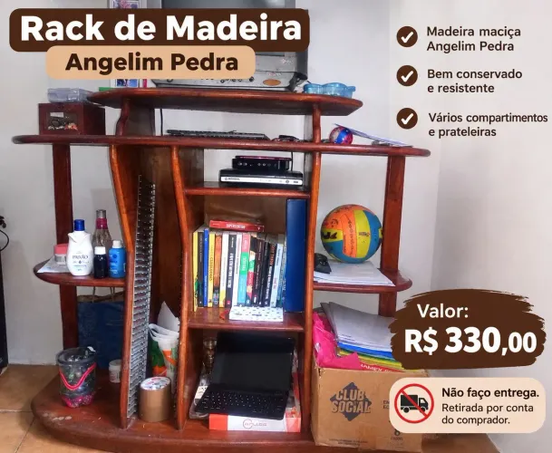 Rack de madeira maciça-Angelim Pedra