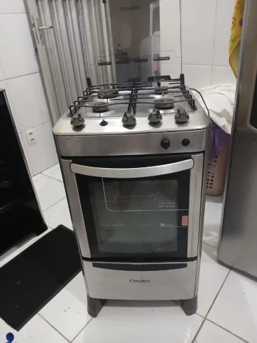 Fogão esmaltec + cama Box de mola de solteiro 