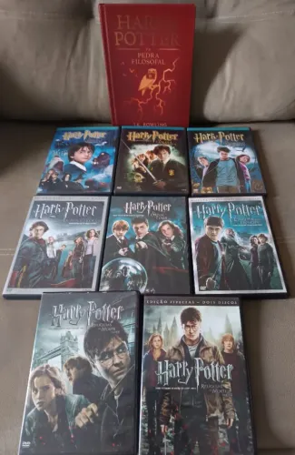 Harry Potter Dvds + Livro 1. Todos os filmes + Livro A Pedra Filosofal
