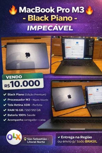 MacBook Pro M3 Black Piano - potência absurda + visual exclusivo