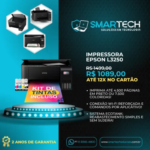 Impressora Multifuncional Epson EcoTank L3250 Wi-Fi - Nova com 2 Anos de Garantia