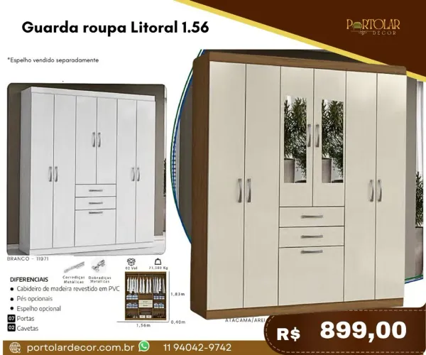 Guarda roupa casal 899,00 , à pronta entrega