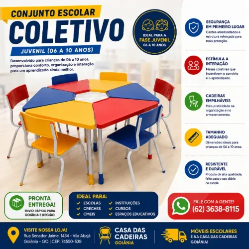 Conjunto Hexagonal Sextavado Escolar JUVENIL 06 a 10 anos - Casa das Cadeiras Goiânia