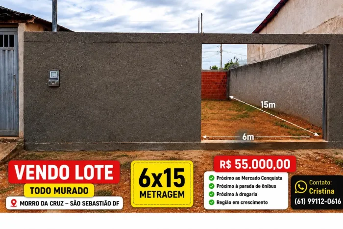 Vendo Lote 6x15 Todo Murado - Morro da Cruz - R$ 55 Mil