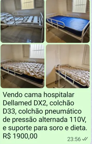 Cama hospitalar, colchão,  colchão pneumático e suporte para dieta e soro